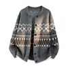 2026 Suéter Unisex de Estilo Étnico Fair Isle de Punto Redondo Holgado de Alta Gama Retro de Manga Larga para Hombre de Moda