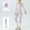Conjunto de yoga de alta qualidade para mulheres, primavera e outono, top de manga longa com proteção solar, calça de yoga de cintura alta com efeito bumbum de pêssego, fitness Pilates