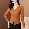 Camisa de Renda Estilo Chinês para Mulheres, Manga Longa Outono e Inverno Ajustada Curta, Top Ocidental para Mães