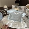 Gran Venta No Reembolsable y No Intercambiable [Ordene Racionalmente] Camiseta de Encaje Azul de Manga Corta para Niñas