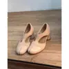 Zapatos de mujer de tacón grueso de piel de oveja súper suave, estilo francés, vintage y sencillos, zapatos de punta dividida tipo pezuña de cerdo, zapatos Mary Jane huecos de cuero genuino