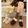 Pantuflas de felpa con suela gruesa, con forro adicional para abrigar y antideslizantes, estilo mujer, nuevo invierno 2026, con plataforma para aumentar altura, pantuflas de algodón engrosadas