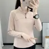 Blusa feminina de manga longa secagem rápida 2026 moda versátil primavera-verão novo estilo gola alta cor sólida alta qualidade absorção de suor fina