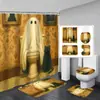 Cortina de Chuveiro Fantasma de Halloween Tapete de Banheiro Conjunto de Quatro Peças Série 3 Banheiro Divisória de Separação Seca e Úmida Cortina de Chuveiro Cortina de Chuveiro à Prova d'Água