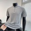 Camiseta de manga corta para hombre estilo americano, con media cremallera, paneles de seda helada, top casual de malla para el verano, fresco, para fitness