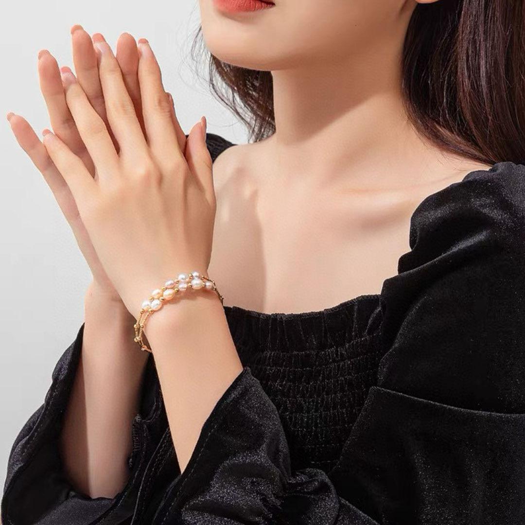人鱼公主天然淡水珍珠双圈手镯女小众轻奢高级感感满天