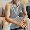 Colete de Tricô de Linho Bicolor Masculino Novo Verão 2026, Alta Qualidade, Leve, Respirável, Camiseta Regata para Esportes e Fitness