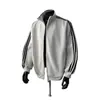 Moletom cardigã masculino clássico de três listras, estilo colegial retrô, modelagem solta, gola alta, peça externa esportiva, jaqueta casual para o dia a dia