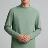 Camiseta básica masculina de manga longa, algodão puro, estilo americano moderno, marca minimalista, cor preta, gola semi-alta, da moda e versátil