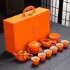 Set de Regalo Estilo Chino: Juego de Té Kung Fu con Temática de Caqui con Tetera y Gaiwan, Juego de Caja de Regalo Cerámica para el Hogar