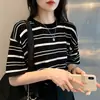 Nueva Camiseta Rayada Casual Versátil Camiseta Rayada Retro Holgada Estilo Perezoso Casual Top de Manga Corta de Moda