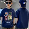 Camiseta de algodón puro de manga corta para niños, estilo verano nuevo, cuello redondo holgado de Minecraft, moda deportiva moderna para niños mayores
