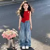 Conjunto de Verano para Niñas 2026 Nueva Moda Infantil Chaleco Ropa de Verano Estilo Coreano Conjunto de Mezclilla para Niñas Sensación de Alta Gama