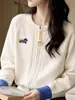 Cárdigan de Punto Bordado de Manga Larga, Color-Blocking Elegante y Moderno, Reductor de Edad para Mujer, Suéter Top Primavera 2026