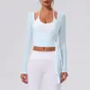 Camisa Base Sexy Cruzada Novo Estilo Manga Longa com Laço Decote V para Mulheres Outono Pilates Yoga Roupa Esportiva