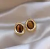 Populares Pendientes de Piedra Ojo de Tigre Geométricos Color Café Maillard Forma de Gota de Agua, Pendientes Elegantes y de Moda, Lujo Accesible y Pendientes de Gama Alta para Mujer