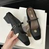 Zapatos Mary Jane de Punta Cuadrada Franceses para Desplazamiento Mujer Primavera 2025 Camelia Tacón Grueso Bajo Baotou Medias Pantuflas
