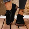 Nuevos zapatos casuales de plataforma de moda de talla grande estilo europeo y americano para mujer, con punta redonda de gamuza, diseño de cordones y estilo slip-on, perfectos para ventas transfronterizas