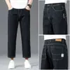 Jeans delgados de verano de alta gama para hombre, nuevo modelo 2026, pantalones cropped rectos holgados para personas de baja estatura, pantalones casuales para hombre