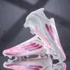 Zapatos de Fútbol Transpirables de Verano con Gradiente Rosa y Blanco para Hombres y Mujeres, Tacos Largos FG Antideslizantes, Zapatos de Competición y Entrenamiento para Estudiantes Adultos al por Mayor