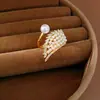 Anillo Abierto de Ala de Zircón y Perla, Estilo de Nicho de Alta Gama, Joyería de Moda de Lujo Ligero Estilo Corte al por Mayor