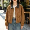 Chaqueta corta de solapa de color contrastante para mujer, nuevo estilo primavera y otoño, popular y súper moderna, chaqueta casual versátil de retazos estilo coreano