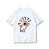 Camiseta de seda de leite com estampa de desenho animado de gato e cachorro, modelagem solta, nova blusa casual de verão de manga curta para casais, homens e mulheres