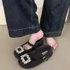 Elegantes Sapatos Mary Jane de Pelúcia com Bico Redondo 2025 Strass para Mulheres, Sapatos de Algodão Camurçado, Versátil Novo Estilo Francês Outono e Inverno