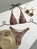 Traje de baño de dos piezas nuevo transfronterizo con estampado FUSANG para mujer, conjunto de bikini triangular sexy de cuello halter de cintura alta europeo y americano