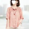 Nova Blusa de Linho Bordada de Verão 2026 para Mulheres, Corte Amplo, Camisa de Manga Três Quartos, Camisa Fina Versátil