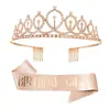 Tiara de Coroa Rainha do Aniversário Transfronteiriça Faixa de Cabeça Rainha do Aniversário com Strass Decoração de Cabelo para Festa