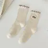 Calcetines Lindos con Borde de Encaje para Primavera y Verano, de Media Pantorrilla con Dibujos Animados y Moño, Calcetines Holgados Simples y Versátiles para Estudiantes