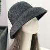Chapéu de Palha Feminino Retro Francês de Aba Larga Outono e Inverno Estilo Hepburn Britânico Elegante Lã Tweed Chapéu Alto Sino Chapéu Bacia Chapéu de Pescador