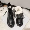 Botas de Nieve Calientes Martins para Mujer 2022 Nuevas de Invierno de Caña Media con Aumento Interno de Altura Botines de Suela Gruesa Botas de Lana Estilo Británico