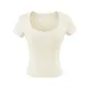 Camiseta Manga Corta Escote en V Ceñida a la Cintura Estilo Puro Deseo Manga Corta, Nuevo Modelo de Verano, Top Básico Sexy Ajustado de Color Sólido