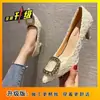 Sapatos Femininos de Salto Agulha Elegantes com Bico Fino, Boca Rasa, Fivela Quadrada Plissada, Estilo Fada, Novidade Outono 2025