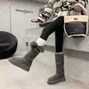 Encuentro Primer Temporada Botas de Nieve de Caña Alta Grises para Mujer Invierno Más Terciopelo Engrosadas Cálidas Zapatos de Algodón Hebilla de Cuero Suela Gruesa Aumentan la Altura Uso Bidireccional