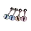 Piercing de Língua de Quatro Cores com Design de Gotejamento de Óleo, Joia de Língua Revestida de Aço Inoxidável, Novo Anel de Língua Olho de Gato com Espiral Externa 1.6 Acessório de Piercing