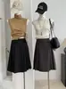 Falda plisada de traje KEKEZOON, falda de longitud media, nuevo estilo de otoño, falda de cinco puntos, cintura alta, falda de línea A adelgazante, falda de longitud media 8457
