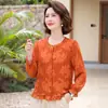 Nueva moda de otoño para madres, cárdigan de cuello redondo, top casual, camisa holgada que estiliza, de manga larga, para mujeres de mediana edad y mayores