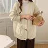Suéter de Punto Trenzado de Color Puro con Botón de Cuerno para Otoño e Invierno, Chaqueta Casual para Mujer, Estilo Perezoso Holgado, Suave y Ceroso