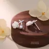 Brincos de Flor de Camélia Rosa com Agulha S999 de Prata para Mulheres, Frescos e Simples, Incrustados com Zircônia, Luxo Leve, Joia de Orelha Simples e Versátil