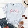 Camiseta Europeia e Americana com estampa de lábios e letra, estilo casual simples, manga curta, várias cores opcionais