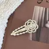 Grampo de Cabelo Elegante com Pérolas para Mulheres, Presilha de Metal com Laço Preto, Presilha Lateral de Alto Padrão, Presilha para Franja, Simples Presilha Bico de Pato