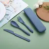 Set de cubiertos de tres piezas de paja de trigo de Amazon, creativo, para exteriores, portátil, juego de cuchillo, tenedor y cuchara para niños, vajilla