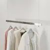 Estante de Exhibición para Tienda de Ropa Acero Inoxidable Plateado Cepillado Perchero Tubo Cuadrado Barra para Colgar Ropa Ropa de Mujer Ventana Estante Colgante de Techo