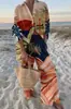 Estilo Nuevo Europeo y Americano Creativo Patrón de Pez Traje Casual Holgado Pantalones Deportivos de Pierna Ancha Conjunto Casual con Temática Oceánica