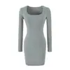 Vestido Negro Cuadrado de Chica Picante Europea y Americana para Mujer Otoño Ajustado Adelgazante Manga Larga Interior Falda Sexy Ceñida al Cuerpo Falda Corta