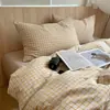 Estilo Ins, 100% algodão, tingimento em fio, algodão lavado, conjunto de cama de três peças, adequado para dormitórios estudantis, tamanho de cama de solteiro, macio e confortável