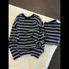 Pijama de camiseta a rayas blancas y negras estilo coreano para mujer, conjunto de ropa de casa de verano puro y sexy con manga larga y shorts, se puede usar afuera